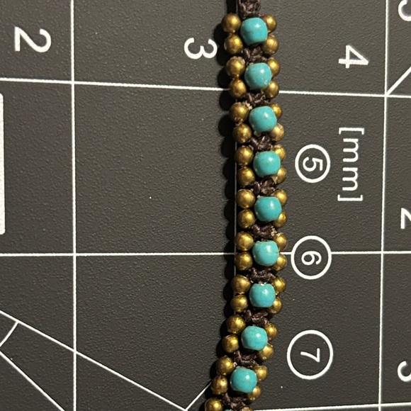 Beaded Bracelets- Turquoise and Tiger eye with brass beads and bells - Picture 4 of 7